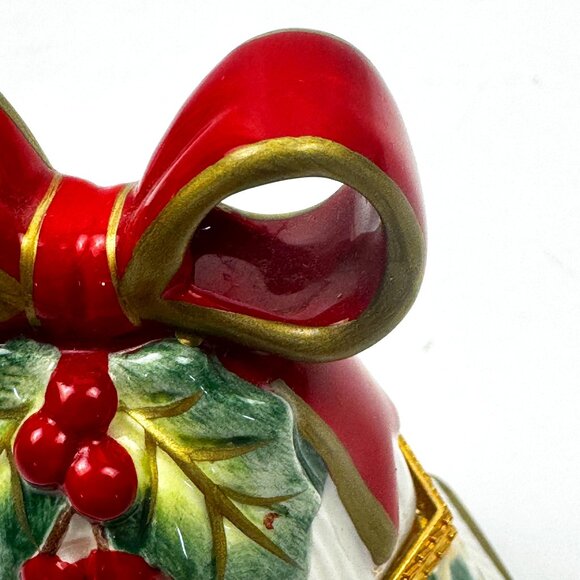 Fitz and Floyd Christmas Bells Hinged Trinket Box Holiday Ceramic Candy Jar Hand - Picture 10 of 12
